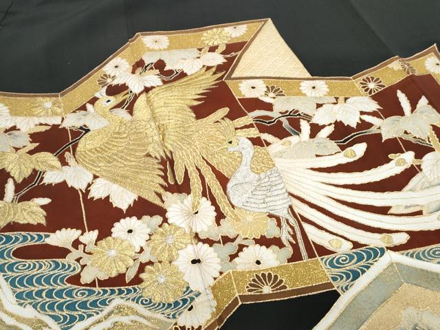 平和屋着物▼豪華黒留袖 刺繍 屏風孔雀花文 金彩 正絹 逸品 CABB6845th