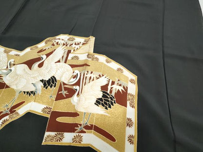 平和屋着物▼豪華黒留袖 刺繍 屏風孔雀花文 金彩 正絹 逸品 CABB6845th