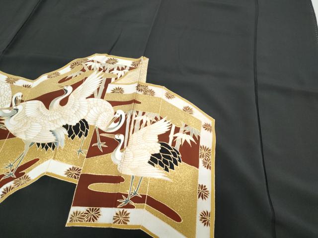 平和屋着物▼豪華黒留袖 刺繍 屏風孔雀花文 金彩 正絹 逸品 CABB6845th