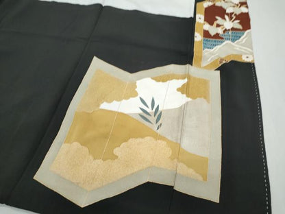 平和屋着物▼豪華黒留袖 刺繍 屏風孔雀花文 金彩 正絹 逸品 CABB6845th