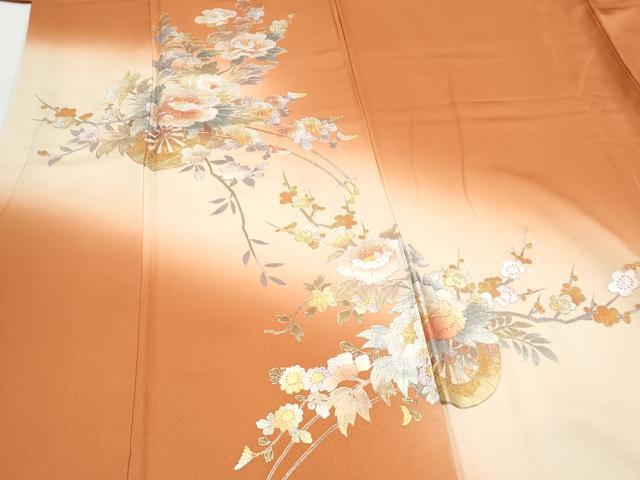 平和屋着物●金彩友禅　卓越技能者・名工・和田光正　訪問着　花車文　暈し染め　金銀彩　正絹　逸品　CABB6855th