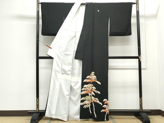 平和屋着物▼豪華黒留袖 総刺繍 枝松文 金銀糸 正絹 逸品 CABB6874th