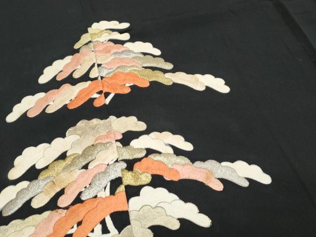 平和屋着物▼豪華黒留袖 総刺繍 枝松文 金銀糸 正絹 逸品 CABB6874th