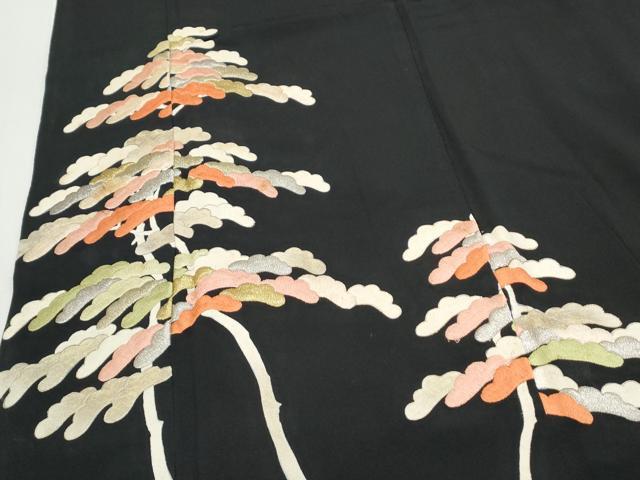 平和屋着物▼豪華黒留袖 総刺繍 枝松文 金銀糸 正絹 逸品 CABB6874th