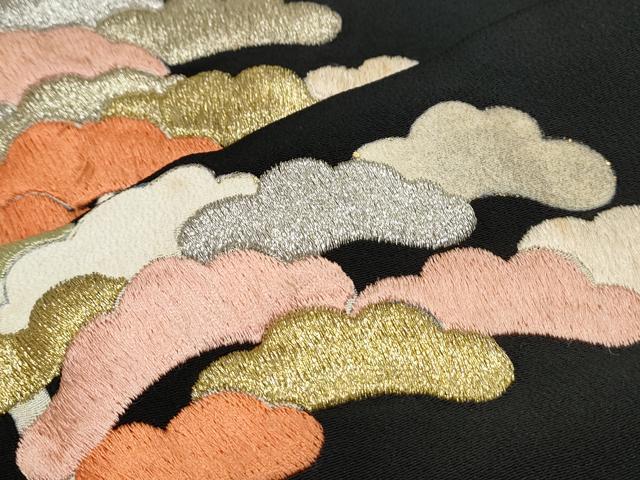 平和屋着物▼豪華黒留袖 総刺繍 枝松文 金銀糸 正絹 逸品 CABB6874th