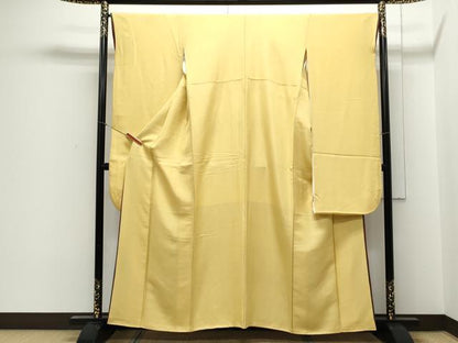 平和屋着物●豪華振袖　色無地　淡黄色　十二単風　正絹　逸品　CABB6965th