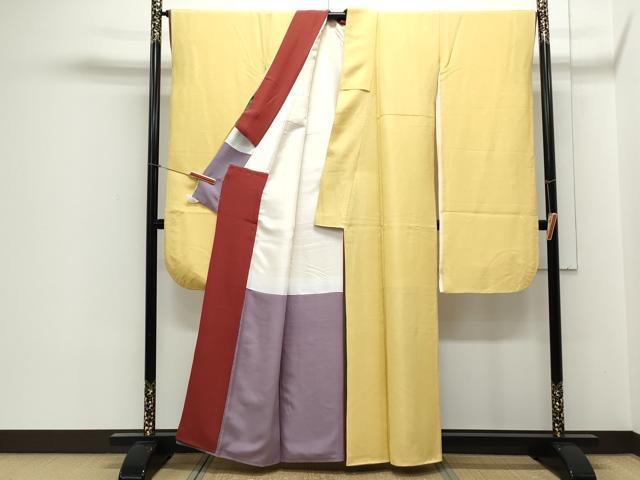 平和屋着物●豪華振袖　色無地　淡黄色　十二単風　正絹　逸品　CABB6965th