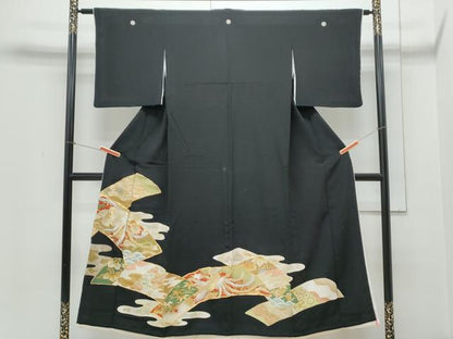 平和屋着物▼豪華黒留袖 駒刺繍 鴛鴦花文 正絹 逸品 CABB7050th