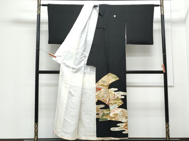 平和屋着物▼豪華黒留袖 駒刺繍 鴛鴦花文 正絹 逸品 CABB7050th