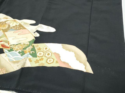 平和屋着物▼豪華黒留袖 駒刺繍 鴛鴦花文 正絹 逸品 CABB7050th