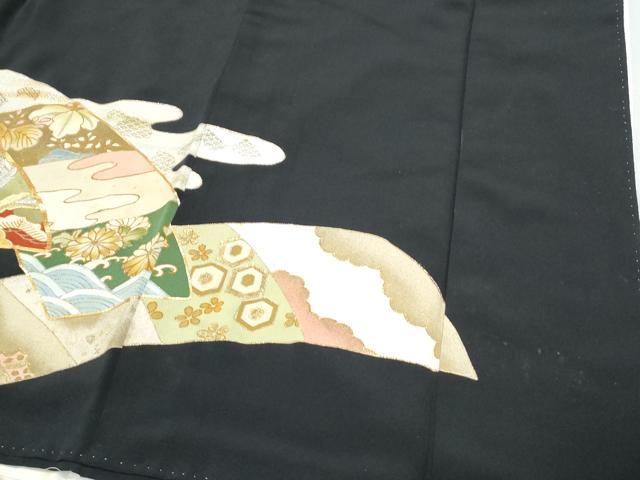 平和屋着物▼豪華黒留袖 駒刺繍 鴛鴦花文 正絹 逸品 CABB7050th