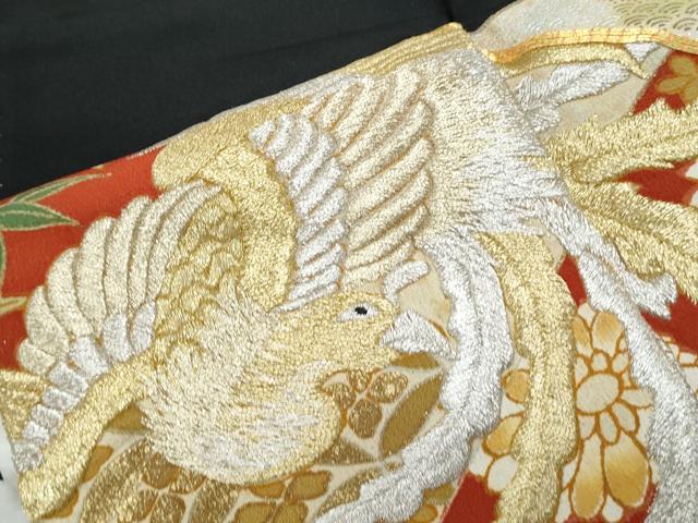平和屋着物▼豪華黒留袖 駒刺繍 鴛鴦花文 正絹 逸品 CABB7050th