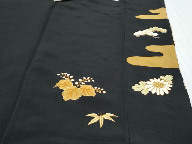 平和屋着物▼豪華黒留袖 駒刺繍 鴛鴦花文 正絹 逸品 CABB7050th