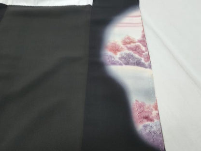 平和屋着物▼豪華黒留袖　作家物　手描き　風景文　暈し染め　正絹　逸品　CABB7093th