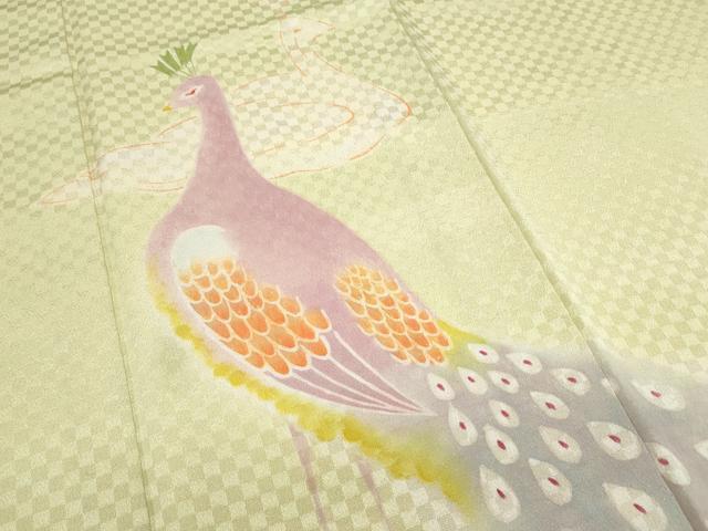 平和屋着物▼色留訪問着　手描き　孔雀文　暈し染め　金通し地　正絹　逸品　CABB7134th