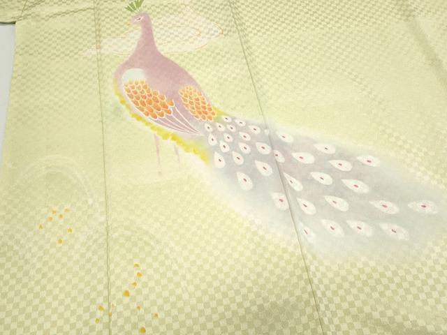 平和屋着物▼色留訪問着　手描き　孔雀文　暈し染め　金通し地　正絹　逸品　CABB7134th