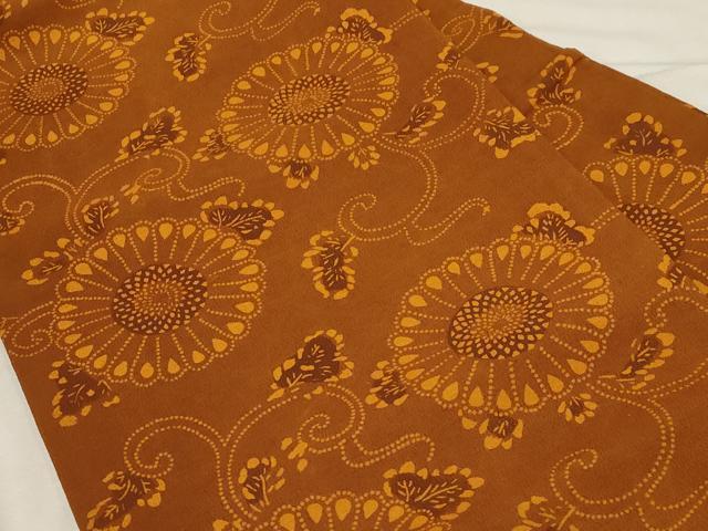 平和屋着物●九寸名古屋帯　型染め　花唐草文　正絹　逸品　CABB7209dy