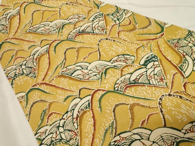 平和屋着物○九寸名古屋帯 型染め 遠山文 正絹 逸品 CABB7214dy