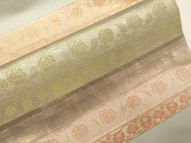 平和屋着物●九寸名古屋帯　横段草花文　金糸　正絹　逸品　CABB7217dy