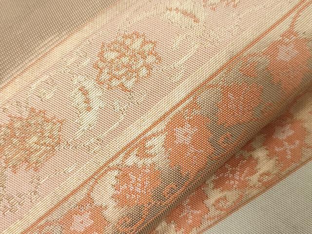 平和屋着物●九寸名古屋帯　横段草花文　金糸　正絹　逸品　CABB7217dy