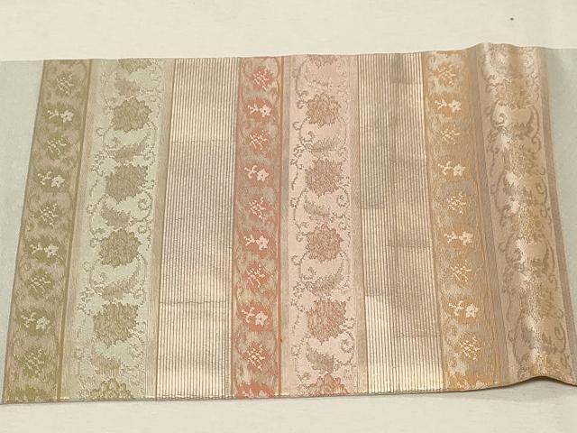 平和屋着物●九寸名古屋帯　横段草花文　金糸　正絹　逸品　CABB7217dy