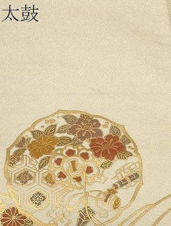 平和屋着物○九寸名古屋帯 鏡裏立波花文 金通し地