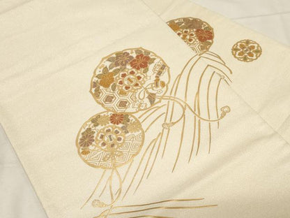 平和屋着物●九寸名古屋帯　鏡裏立波花文　金通し地　正絹　逸品　CABB7218dy