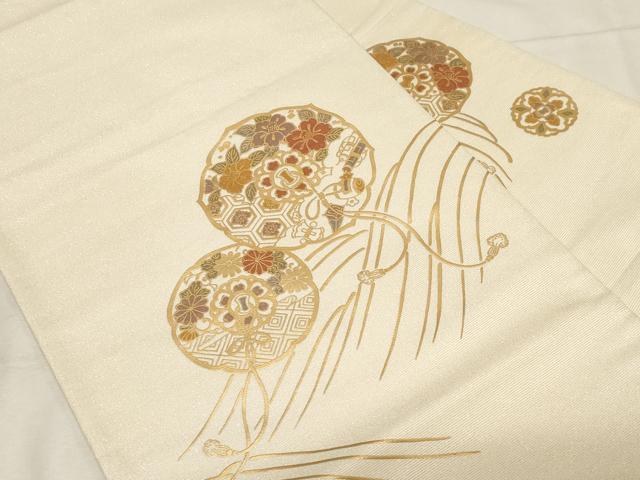 平和屋着物●九寸名古屋帯　鏡裏立波花文　金通し地　正絹　逸品　CABB7218dy