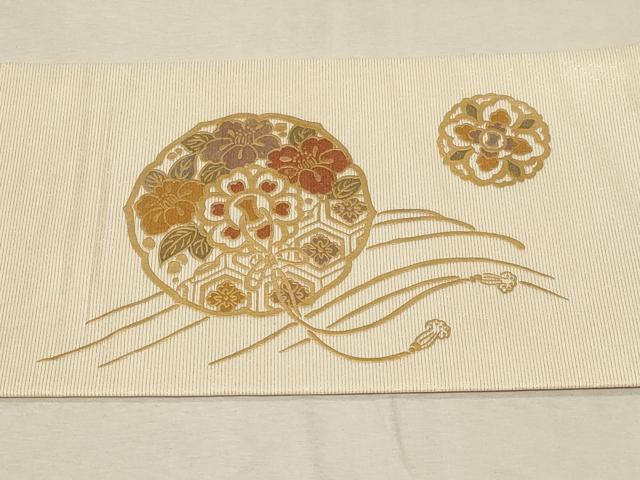 平和屋着物●九寸名古屋帯　鏡裏立波花文　金通し地　正絹　逸品　CABB7218dy