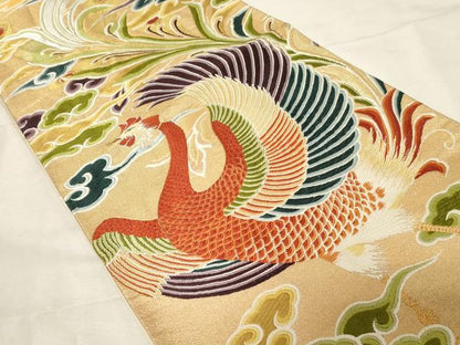 平和屋着物●六通柄袋帯 唐織 瑞鳳飛来文 金銀糸 正絹 逸品 CABB7225dy
