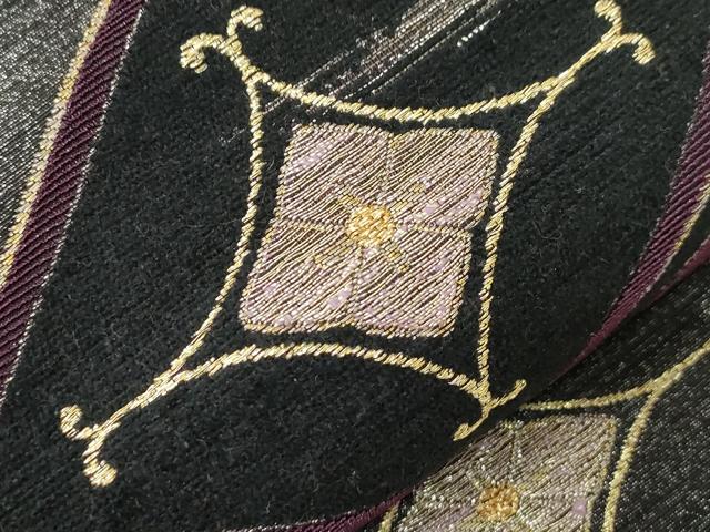 平和屋着物●両面　六通柄袋帯　輪奈織　菱花文　銀通し地　正絹　逸品　CABB7228dy 平和屋着物○両面 六通柄袋帯 輪奈織 菱花文 銀通し