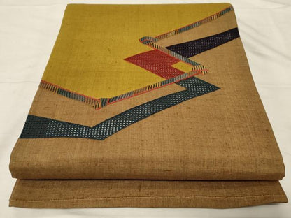 平和屋着物●中国三大刺繍　スワトウ刺繍　太鼓柄袋帯　紬地　抽象文様　正絹　逸品　CABB7237dy