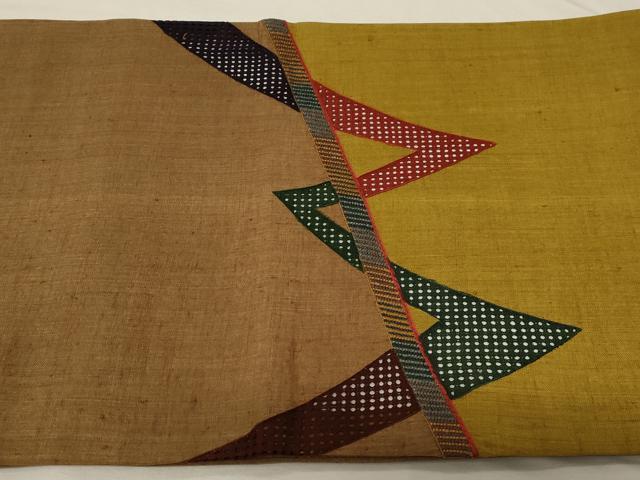 平和屋着物●中国三大刺繍　スワトウ刺繍　太鼓柄袋帯　紬地　抽象文様　正絹　逸品　CABB7237dy