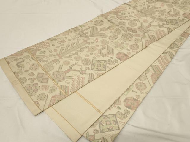 平和屋着物●織物一筋名門　織悦　全通柄　本袋帯　松皮菱　枝垂れ花　金糸　正絹　逸品　DABB4535ps 平和屋着物○織物一筋名門 織悦 全通柄 本袋帯 動物吉祥