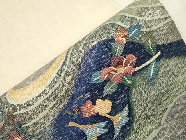 平和屋着物▽スリーシーズン 春夏秋 太鼓柄袋帯 すくい織 草花文 正絹 逸品 CABB7242dy