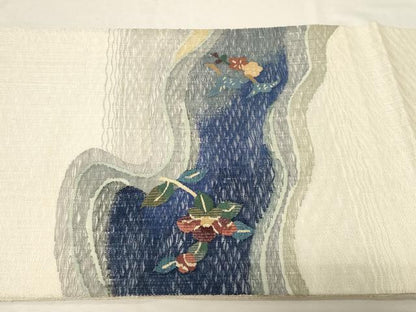 平和屋着物▽スリーシーズン 春夏秋 太鼓柄袋帯 すくい織 草花文 正絹 逸品 CABB7242dy