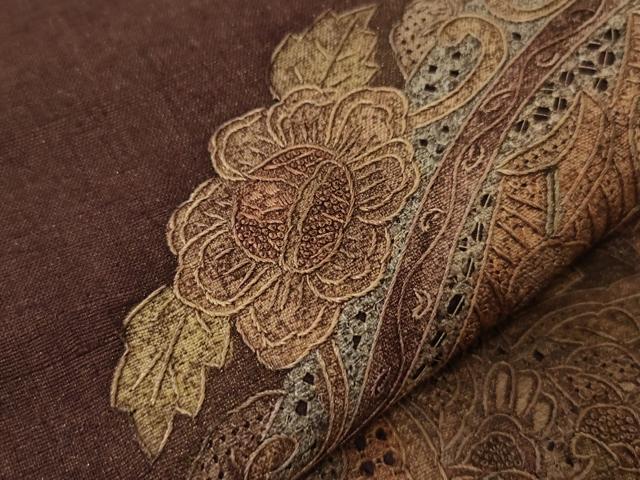 袋帯　スワトウ刺繍　相良刺繍　刺繍　鳳凰　花模様　紬　着物　帯　028k u 平和屋着物○中国三大刺繍 スワトウ刺繍 相良刺繍 太鼓柄袋帯 紬