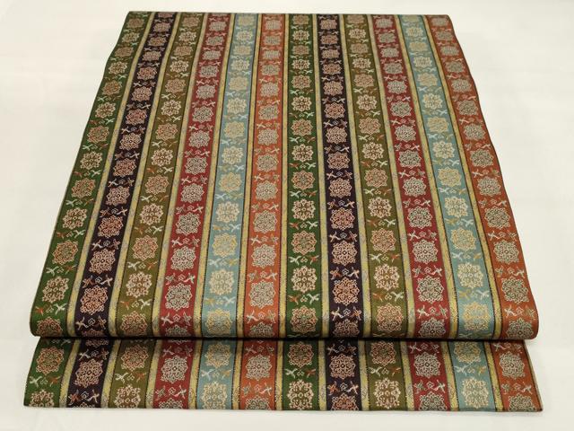 龍村美術織物　開き名古屋帯　天平段文　正絹　⑥ 平和屋着物○龍村美術織物 九寸開き名古屋帯 唐花雙鳥長