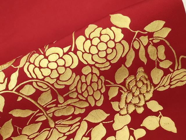 平和屋着物○塩瀬 正絹 逸品 CAAX7243hy 九 草花松文 平和屋着物●塩瀬　九寸名古屋帯　駒刺繍　草花文　金彩　正絹　逸品　CABC8421dy