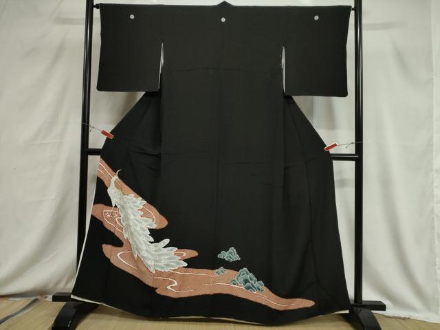 平和屋着物■豪華黒留袖　駒刺繍　流水孔雀文　正絹　逸品　CABB7287dy