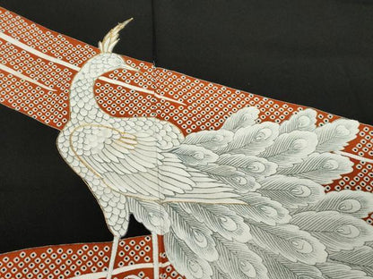 平和屋着物■豪華黒留袖　駒刺繍　流水孔雀文　正絹　逸品　CABB7287dy