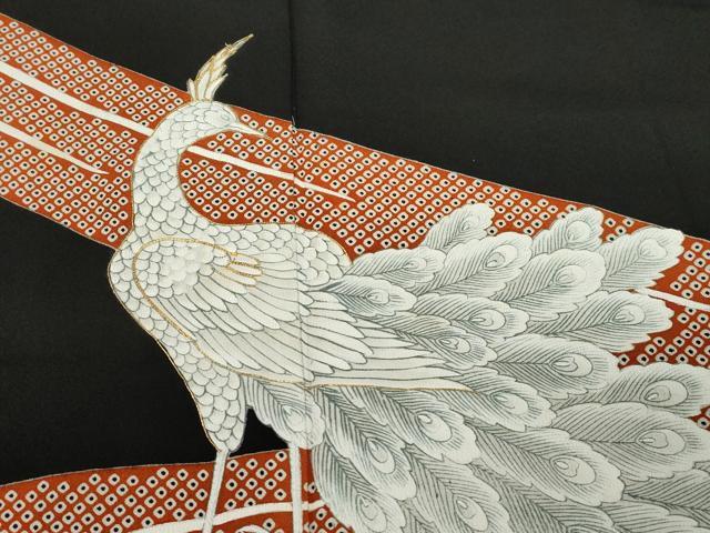 平和屋着物■豪華黒留袖　駒刺繍　流水孔雀文　正絹　逸品　CABB7287dy