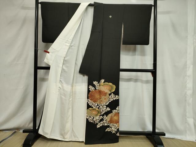 平和屋着物■豪華黒留袖 駒刺繍 草花文 金彩 正絹 逸品 CABB7294dy
