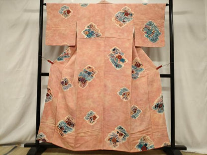 平和屋着物■上質な小紋　草花文　暈し染め　鬼しぼ縮緬　正絹　逸品　CABB7306dy