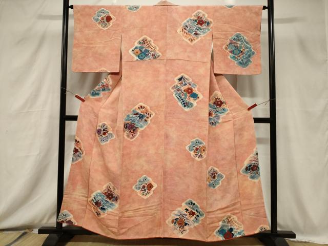 平和屋着物■上質な小紋　草花文　暈し染め　鬼しぼ縮緬　正絹　逸品　CABB7306dy