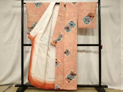 平和屋着物■上質な小紋　草花文　暈し染め　鬼しぼ縮緬　正絹　逸品　CABB7306dy