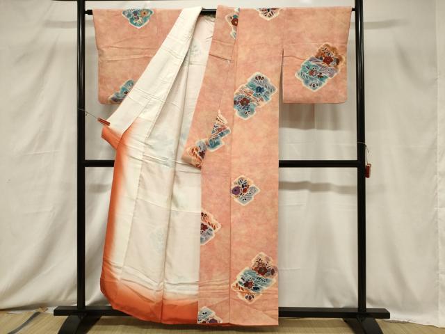 平和屋着物■上質な小紋　草花文　暈し染め　鬼しぼ縮緬　正絹　逸品　CABB7306dy