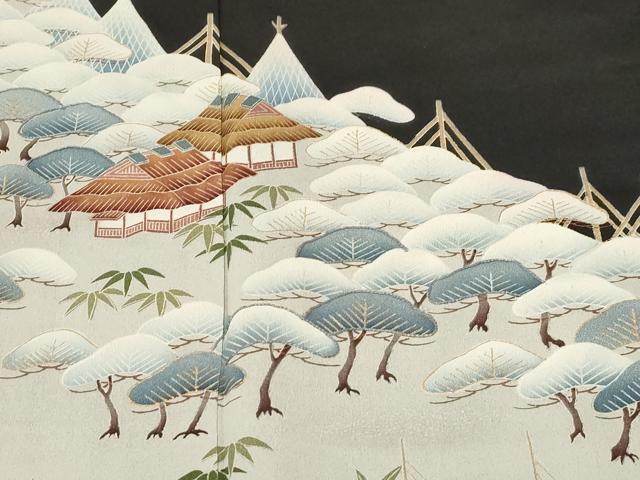 平和屋着物■豪華黒留袖　手描き　枝花文　正絹　逸品　CABB7321dy