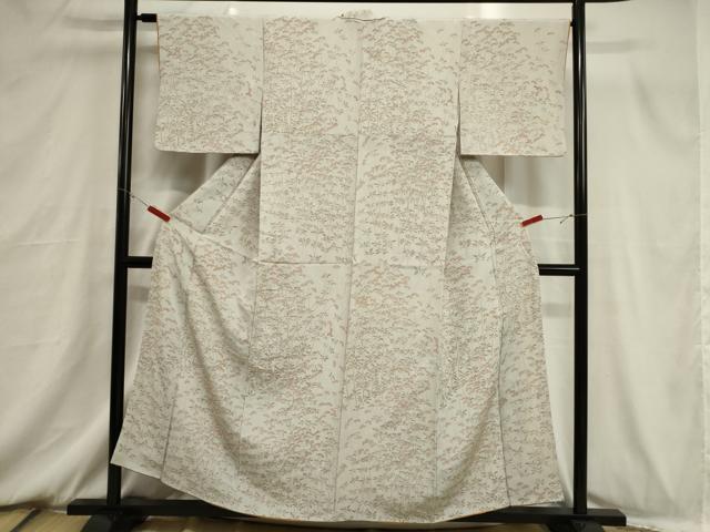 平和屋着物■上質な小紋　草花文　鬼しぼ縮緬　正絹　逸品　CABB7341dy