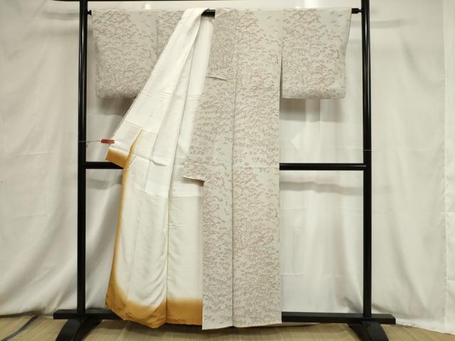 平和屋着物■上質な小紋　草花文　鬼しぼ縮緬　正絹　逸品　CABB7341dy